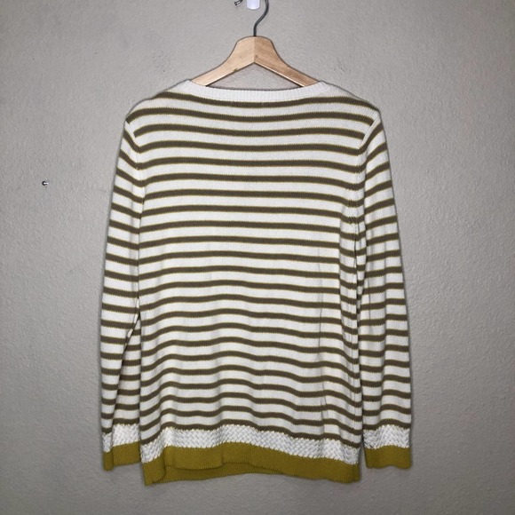 DE Collection Sweater Cream Yellow Tan Stripe Crew Neck Pullover Casual Sz Small - Picture 2 of 12